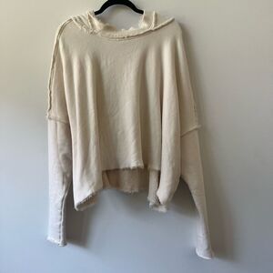 Free People Cream Frayed Hem Hoodie